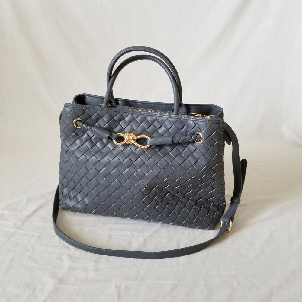 NEW! Midsize Soft Faux Leather Purse Tote Shoulder Bag w/Basketweave Design